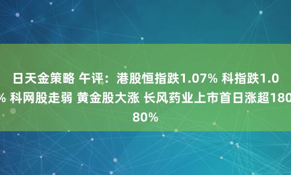 日天金策略 午评：港股恒指跌1.07% 科指跌1.09% 科网股走弱 黄金股大涨 长风药业上市首日涨超180%